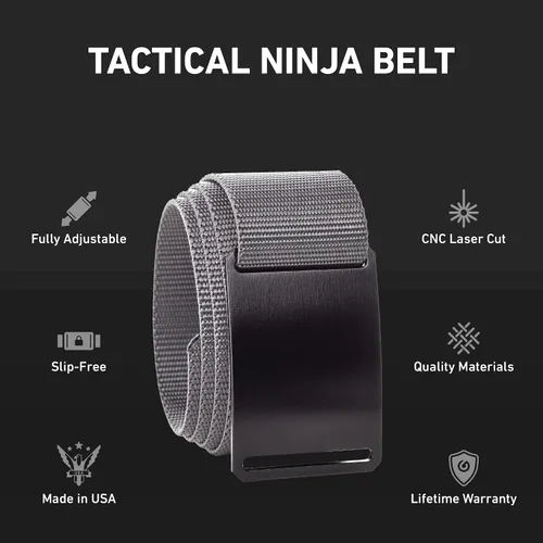Miniatura 2 de GRIP6 Cinturón táctico – Sin agujero, cinturones de nailon para hombres y mujeres – Fabricado en los Estados Unidos (Ninja)