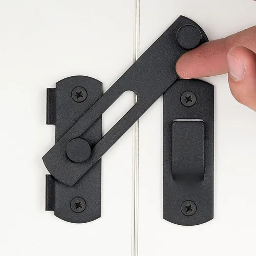 INIRET Paquete de 2 pestillos para puerta de granero, 3.93" x 2.75" acero inoxidable negro mate, pestillo abatible para puerta de granero, cerradura