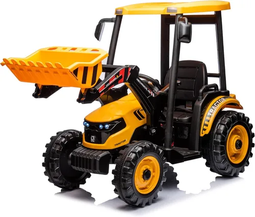 Miniatura 8 de Kidsera Tractor de paseo para niños de 24 V con remolque y cargador frontal, tractor 3 en 1 con caja de cambios de 24 voltios, marco de metal