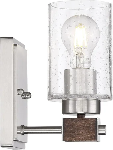 Miniatura 2 de Nuvo 60/6961 - Acabado de madera de níquel cepillado y nuez moscada con vidrio transparente sembrado, 1 luz