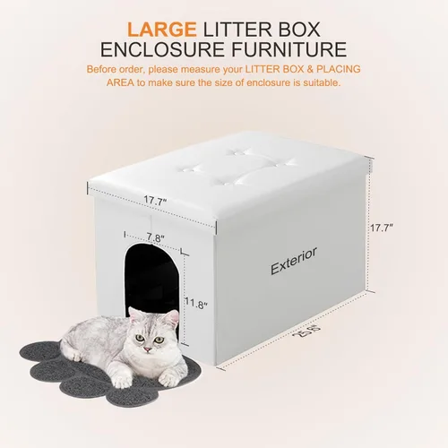 Miniatura 2 de MEEXPAWS Mueble Gabinete Oculto para Caja de Arena de Gatos, Banco de Baño para Gatos con Gabinete de Almacenamiento Grande 25.6'' x 17.7'' x Blanco