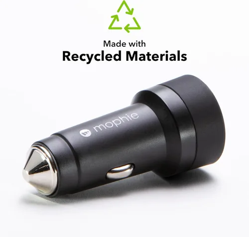 Miniatura 3 de Mophie Cargador de coche USB-C de 30 W, carga rápida ecológica para dispositivos, indicador LED, compatibilidad AUX universal