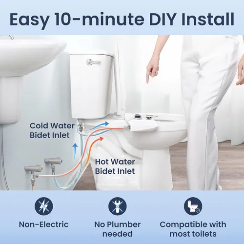 Miniatura 7 de LUXE Bidet NEO 320 Plus - Agua caliente, boquilla dual, accesorio de bidé no eléctrico para asiento de inodoro, instalación patentada de Cromo