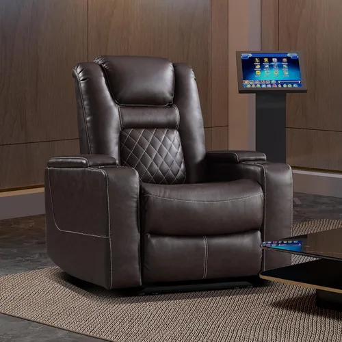 Miniatura 10 de EBELLO Asientos de cine en casa, silla reclinable de imitación de cuero para películas con almacenamiento oculto en los brazos, sofá reclinable
