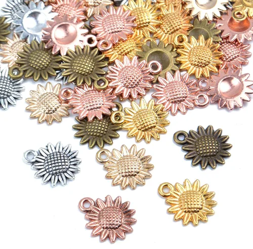 Miniatura 6 de Aylifu Sunflower Charms Pendant, 50 Pieces Sunflower Charm Bead Craft Supplies Pendant Jewelry Findings Alloy Pendant for Jewelry Making Necklace