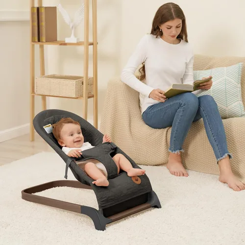 Miniatura 7 de ANGELBLISS Bouncer para bebés, asiento inflable portátil para bebés, asiento hinchable con tela de algodón, vibraciones naturales (antracita)