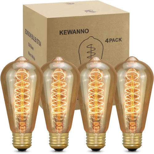 KEWANNO Paquete de 4 bombillas Edison ST64, bombilla incandescente de 40 W, bombillas decorativas regulables E26 E27, bombillas vintage para enchufe