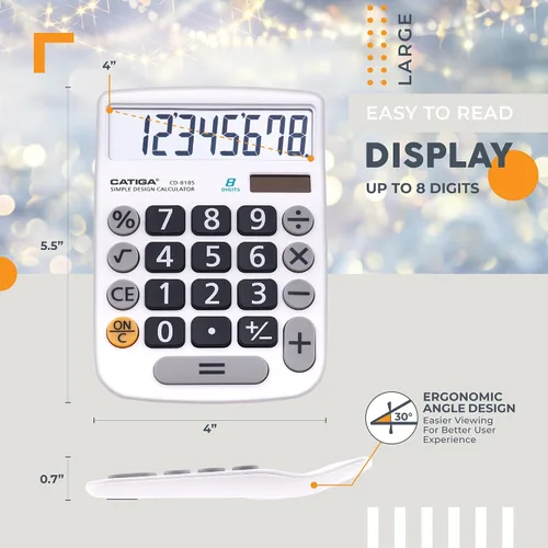 Miniatura 2 de CATIGA Calculadora de escritorio de 8 dígitos con energía solar y pantalla LCD fácil de leer, botones grandes, para el hogar, oficina, escuela