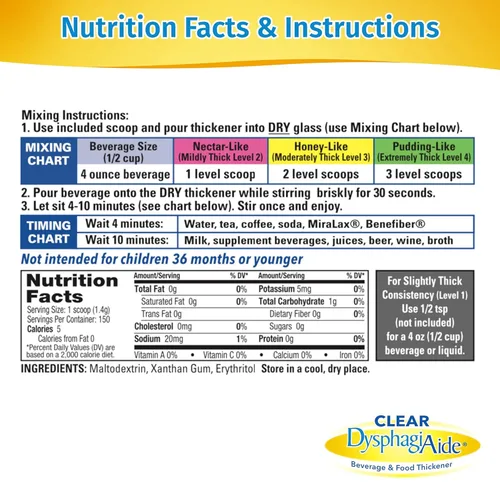 Miniatura 2 de Clear DysphagiAide - Polvo espesante instantáneo para líquidos y alimentos (19.75 onzas, 400 porciones) – Espesantes líquidos para disfagia