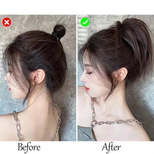Miniatura 5 de GRFIT Hair Bun Chignon Synthetic Hair Bun Extensions Messy Fluffy Straight Hair Elastic Band Chignon Scrunchy Wrap Updo False Hair Pieces for Women