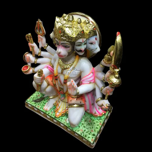 Miniatura 5 de Estatua de Hanuman Murti de 12 pulgadas de hoja de oro grande Panchmukhi Hanuman mármol bendición 5 caras Hanuman figura Hanuman mono hindú dios