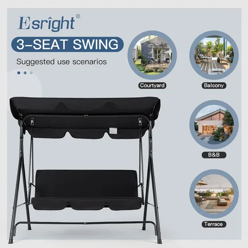 Miniatura 6 de Esright Columpios de Patio para Exteriores, Columpios de Patio Deslizadores de 3 Asientos con Cojín Extraíble y Toldo Ajustable, Banco de Porche