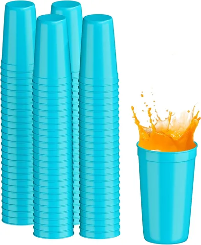 Miniatura 98 de PartyPrints Paquete de 100 vasos de plástico en blanco reutilizables de 10 a 12 onzas, vasos de estadio a granel, sin BPA, aptos para lavavajillas
