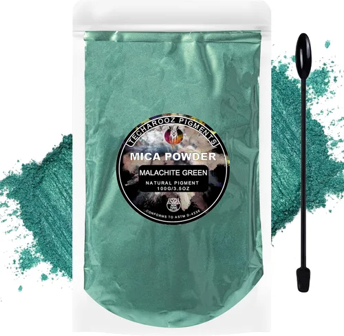 Polvo de mica verde malaquita para resina epoxi, 3.5 onzas, bolsa sellada, pigmento en polvo de 2 tonos para brillo de labios, uñas, colorante para