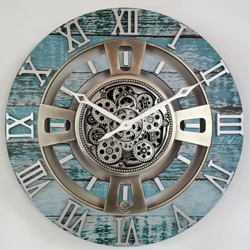 Miniatura 6 de ImprovingLife The Gears Reloj de pared con engranajes móviles reales línea Inglaterra (Verde Aguamarina, 24 pulgadas (60 cm))