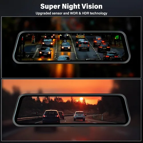 Miniatura 5 de Cámara de tablero WiFi de 3 canales de 9.66 pulgadas con cámara frontal y trasera, pantalla táctil IPS, triple cámara de espejo retrovisor