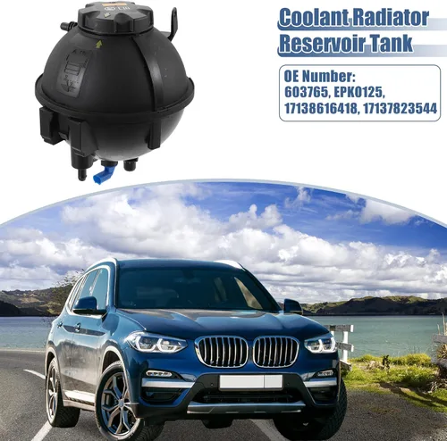 Miniatura 2 de X AUTOHAUX Tanque de depósito de radiador de refrigerante 17138616418 Botella de expansión de desbordamiento de refrigerante con tapa y sensor