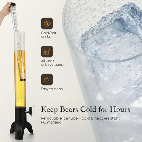 Miniatura 4 de Mimosa Tower, dispensador de torre de bebidas de 100 oz/3 L con tubo de hielo y luz LED, dispensador de cerveza de mesa (1 unidad)