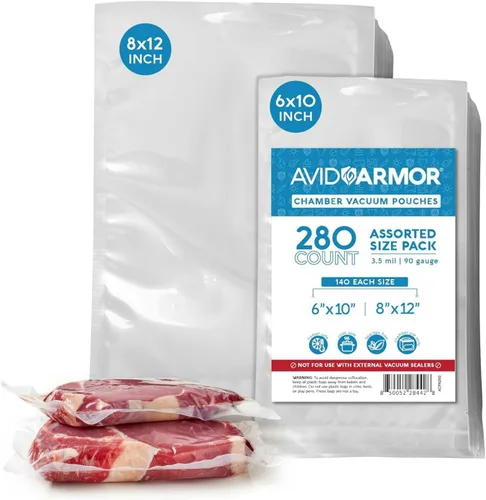 Avid Armor Bolsas selladoras al vacío de cámara, 6 x 10 pulgadas y 8 x 12 pulgadas, paquete de 280 unidades, bolsas resistentes de grado comercial,