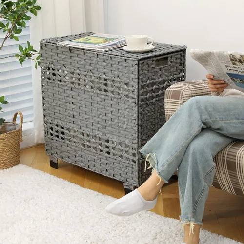 Miniatura 2 de OIAHOMY Cesta de ropa sucia con tapa, cesta de ropa de 140L con 3 bolsas extraíbles con forro, cesta plegable con tapa, cesta de mimbre sintético