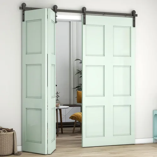 CCJH Kit de riel deslizante para puerta de granero biplegable de 4 pies/48 pulgadas para 4 puertas de acero al carbono resistente (solo kit de