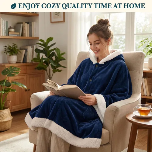 Miniatura 4 de PAVILIA Manta Vestible para Mujeres Adultas, Acogedora Manta Poncho Capa de Vellón de Felpa con Capucha, Chal Súper Suave, Manta Envolvente Angel