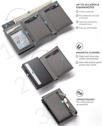 Miniatura 2 de VULKIT Cartera con bolsillo para monedas, cierre magnético, con ventana de identificación, billetera de cuero para efectivo y tarjetas de crédito