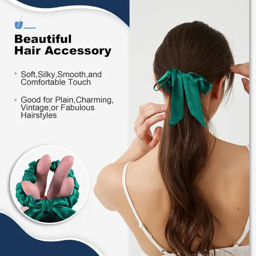 Miniatura 3 de 1 banda elástica con lazo de seda para el cabello, 100% morera pura 22 Momme, soporte para cola de caballo, elegante banda suave para el cuidado