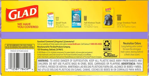 Miniatura 15 de Glad ForceFlex - Bolsas de basura altas con cordón, bolsas de basura blancas de 13 galones para basura de cocina alta, lavanda mediterránea