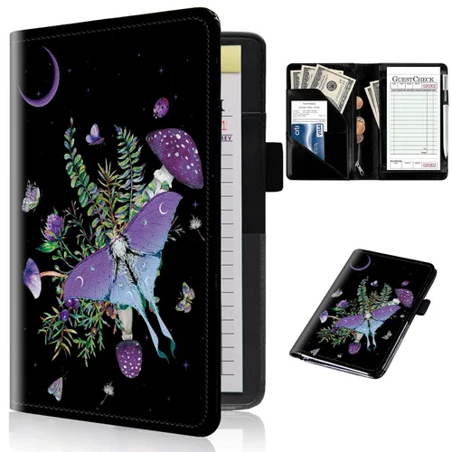 Miniatura 14 de Libros de servidor para camareras con bolsillo con cremallera – Libro de camarera gótico pastel con calavera de bruja, organizador de dinero