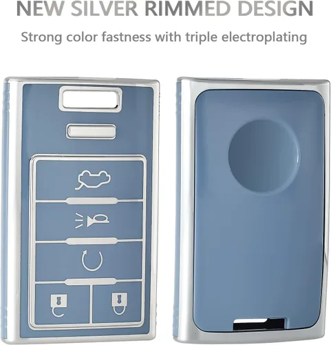 Miniatura 4 de OFFCURVE Funda para llavero Compatible con Cadillac C5+Llavero, Azul plateado