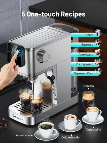 Miniatura 4 de Máquina de Espresso RELEXNOW, cafetera de café profesional de 20 bares con espumador de leche y varilla de vapor, máquina de café caliente y helado