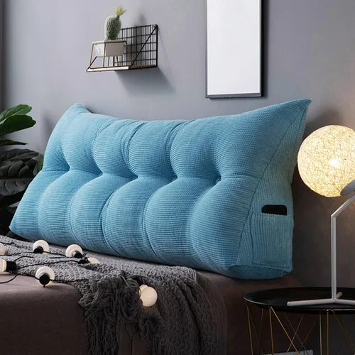 Miniatura 10 de Almohada triangular de cuña, respaldo de cabecera de vellón, cojín grande para reposo en cama, almohadas de lectura, almohada de apoyo de Azul