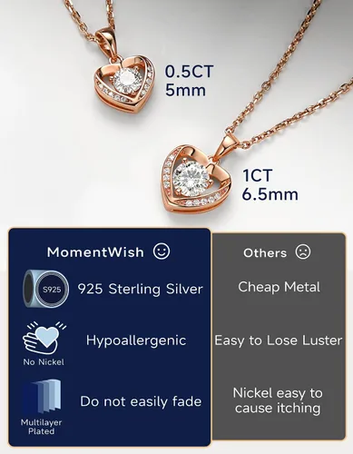 Miniatura 53 de MomentWish Collar de corazón para mujer, moissanita, diamante de imitación, plata de ley 925