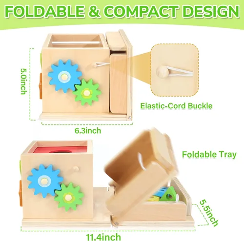 Miniatura 5 de JUSTWOOD Juguetes Montessori para niños de más de 1 año, kit de juego de madera 8 en 1, incluye caja permanente de objetos, cubo de actividades