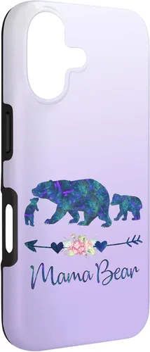 Miniatura 3 de Teal Blue Purple Floral Mama Bear and Two Cubs Silver Purple Case for iPhone 17