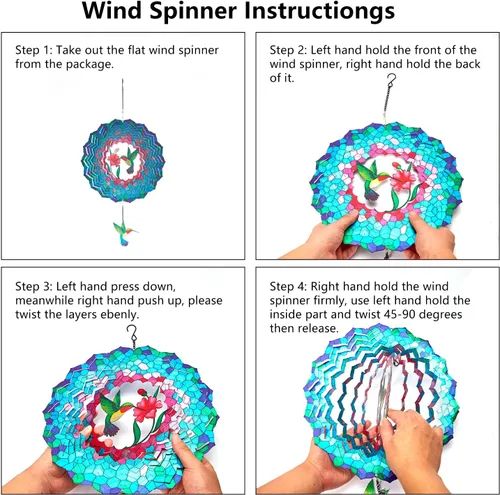 Miniatura 4 de Molinillos de viento colgantes, molinillo de viento cinético de colibrí 3D de 12 pulgadas para decoración de patio y jardín, acero inoxidable