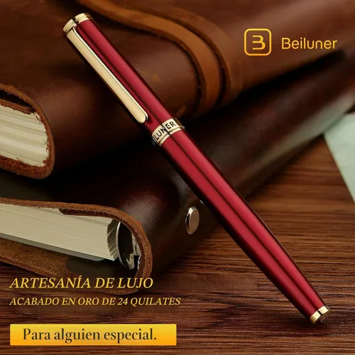 Miniatura 3 de BEILUNER Pluma estilográfica roja, impresionantes plumas de lujo con acabado de oro de 24 quilates, hermosa plumilla dorada de 24 quilates (fina)