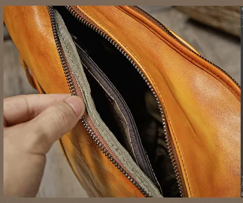 Miniatura 5 de Bolso bandolera de cuero genuino para mujeres y hombres, mochila vintage hecha a mano en el pecho, mochila casual cruzada para el hombro