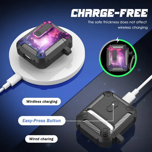Miniatura 4 de RFUNGUANGO Funda para AirPods Pro 2 con kit de limpieza y mosquetón, compatible con Airpods Pro de 2ª/1ª generación, compatible con carga