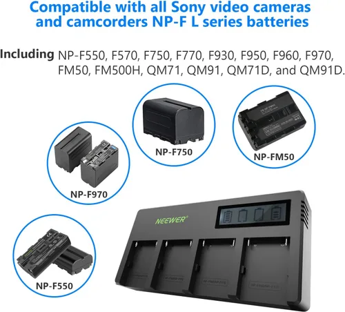 Miniatura 2 de Neewer Cargador de Batería de 4 Canales NP-F con Pantalla LCD y Adaptador de Energía, Compatible con Baterías Li-ion de Sony NP-F550 F570 F750 F770