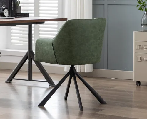 Miniatura 6 de EALSON Cómoda silla de escritorio de terciopelo moderna para computadora, sin ruedas, silla giratoria con brazo de respaldo medio para sala de Beige