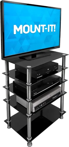 Miniatura 7 de Mount-It! - Soporte multimedia de vidrio templado para componentes de audio y video, torre de audio y centro de medios con 5 estantes (MI-8671) y 4