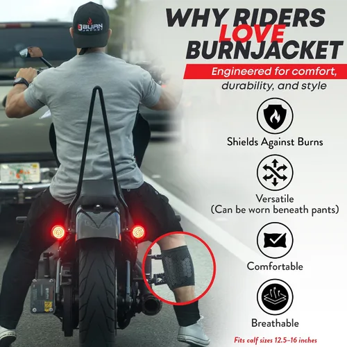 Miniatura 6 de BurnJacket Max - Funda protectora para tubo de escape de motocicleta contra quemaduras con protección de triple capa, se adapta a pantorrillas