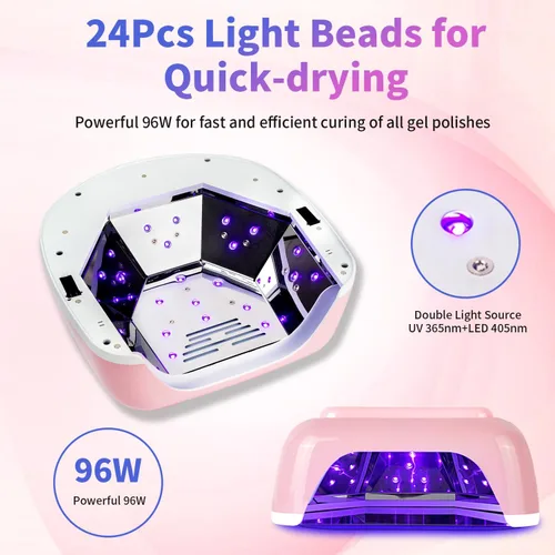 Miniatura 7 de Lámpara de uñas LED UV recargable profesional, luz UV inalámbrica de 96 W para uñas de gel con reflector metálico y base de metal, lámpara de secado