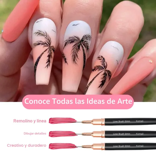 Miniatura 2 de Komall Pinceles Metálicos para Arte de Uñas, Set de 5 Pinceles de Línea, Pincel de Arte de Uñas con Gel UV para Líneas Largas, Detalles Finos, Negro
