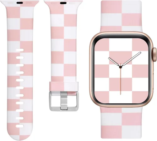 Miniatura 19 de Laffav Compatible con Apple Watch Bandas de 42mm 41mm 40mm 38mm para Mujeres y Hombres, Pulseras de Silicona Suave con Patrón Impreso Indeleble