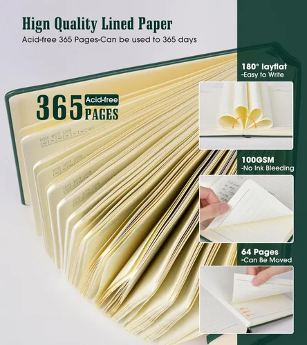 Miniatura 3 de Cuaderno con Líneas - 365 Páginas A5 Cuadernos Gruesos para Escribir Cuaderno Rayado, Diario de Cuero de Tapa Dura para Mujeres Hombres Cuaderno