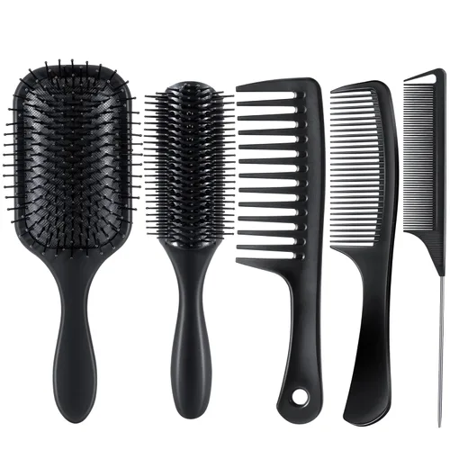 SALONSILK - Juego de 5 peines para el cabello, para mujeres y hombres, cepillos de pelo anchos y finos, juego profesional de peluquería para