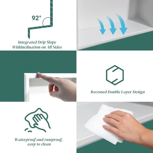 Miniatura 4 de Niche de ducha de 12 x 24 pulgadas, organizador de baño blanco mate, no necesita azulejos, acero inoxidable, moderno en nicho insertado en la pared